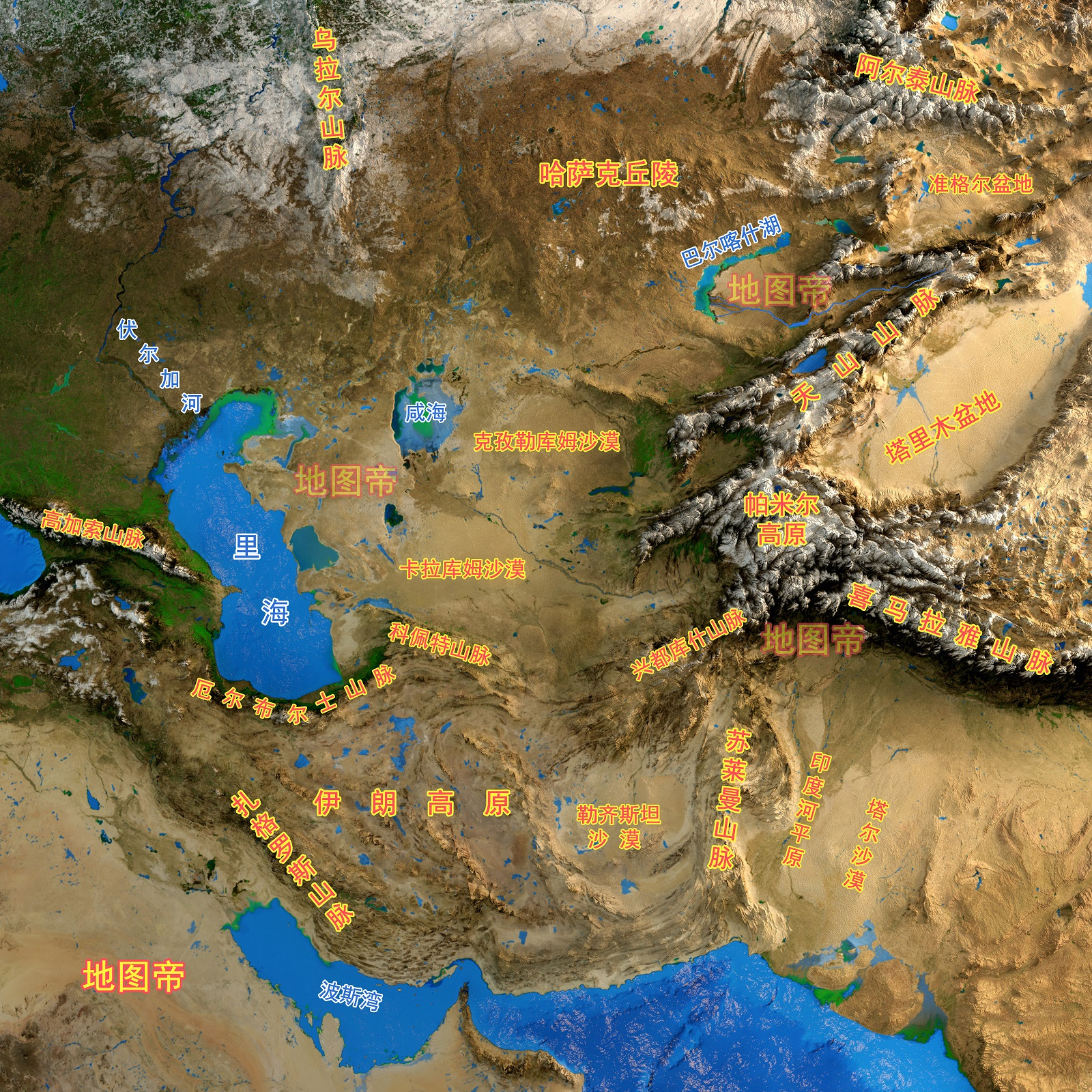 中亚斯坦-伊朗高原地形图